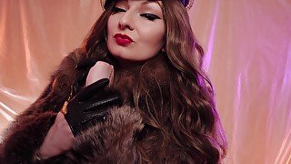 FemDom ASMR: fur and gloves close up, hot Glaminatrix Arya Grander