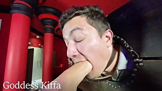 Goddess Kiffa and MrPine - Dungeon Sexy Foot Gagging in collared foot slave - FOOT WORSHIP - TOE SUC