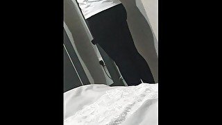 Step mom in leggings stuck into step son dick making him cum in her ass