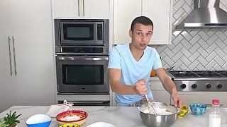 Livestream in the kitchen ends for blonde and her man with sex