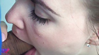 Gentle Blowjob Close-up. Creampie