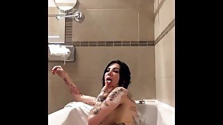 Horny Tattoed Stepsister playing with toys in a bathtube during holiday in Czech Republic