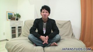 Gay twink from Japan Yoshihiro Kishida gets interviewed before stripping