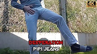 Pipi jeans blanc, piss desperation en public wetting et culotte mouillé d'ondiniste