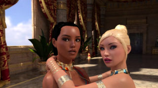 Lesbian futanari threesome adventure animation in Egypt