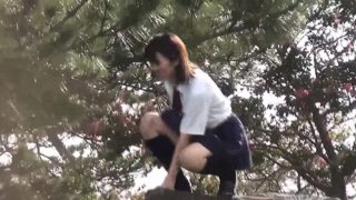 Asian teens pee outside