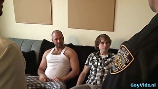 Big dick gay threesome with facial