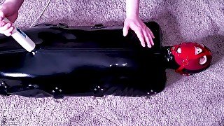 Tiny Slut Is Muzzle Gagged Then Locked In A Latex Sack &amp; Made To Cum On A Magic Wand!