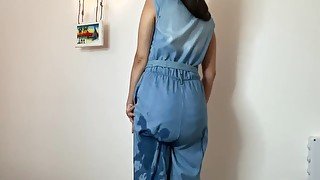 Wet Diaper leaking piss in my dungarees