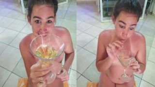 Teen drinks a cum and piss cocktail