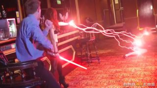 Samantha bentley wins a light saber fight over a white monster cock