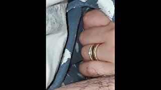 Handjob with hangover step son make him cum under blanket