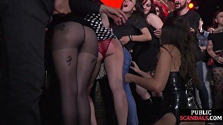 Latin teen 18+ in latex publicly pussy n throat fucked in group