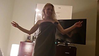 My beautiful MILF wife Alexis teases in towel dance V2 before sex