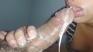 manhandling a dick wet with cum, sucking so hard he ejaculates again exploding cum in my mouth