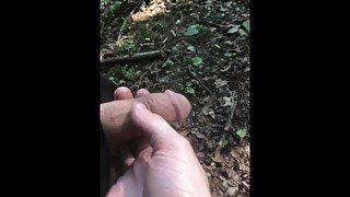 Desperate pee in public piss in woods with friend