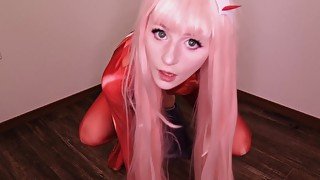 Cosplay babe anal riding dildo