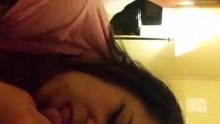 Amateur BBW gives a blindfold blowjob pov style