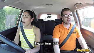 Kinky brunette pleases her driving instructor for license