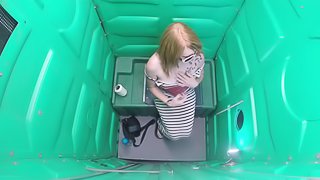 Porta Gloryhole Hot Redhead sucking dick in public porta potty gloryhole