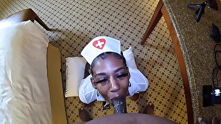 Petite Ebony Nurse Santana Knew How To Make Bbc Feel Better. Sloppy Blowjob!!!