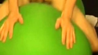 Big green balloon riding humping cum