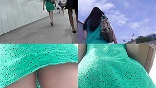 Upskirt footage of g-string of a girl in a-line skirt