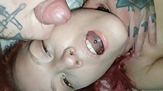 Feeding petite gf with warm fresh cum