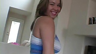 Cute solo teen Bri dancing in POV