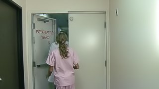 lovely nurse in high heels rides doctors cock on cumshot