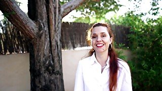 A redheaded nurse takes a break to join the porn biz