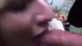 Public deepthroat and walk with cum on face biiitch