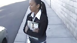 High School Gal acquire Blowjob Exam on the way to School