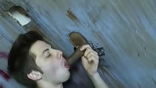 A homo enjoys sucking a boner through a gloryhole