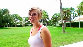 Sexy Blonde Girl Doing a POV Street Blowjob and Sex