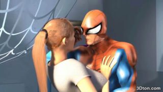 Spider man fucks busty blonde babe