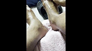 Oily feet and ass