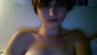 Short haired webcam teen with perky tits shows me her tight pussy