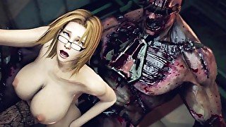 Investigation went wrong. Animated blonde in glasses and stockings is fucked by bandits and monsters