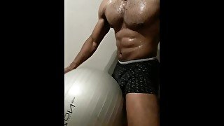 Horny Muscular College Student Fucking Workout Ball Dry Humping - Cum Handsfree