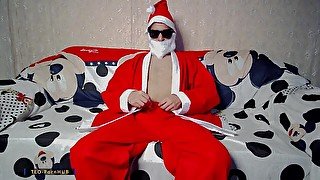 Santa Claus shows his big cock jerking cumming