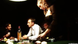 Nasty double penetration threesome on the poker table - Gabriela Glazer