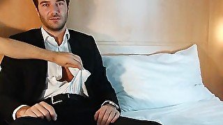 A innocent str8 banker serviced his big cock by a guy!