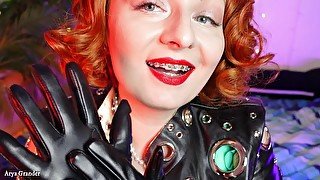 sexy short leather gloves - hot MILF teasing ASMR video with close up - glove fetish