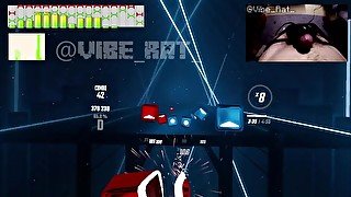 Hards Free Ejaculation Playing BeatSaber with the Monster Nobra Twincharger Vibrator (bass nipple)