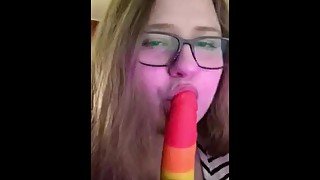 Dumb Slut Slurps on a Cock