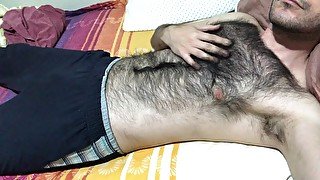 Very hairy man soft dick massage and hairy chest touch big bulge