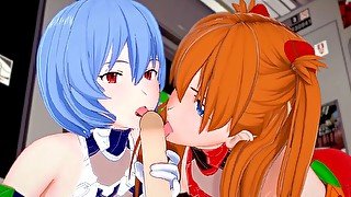 Asuka and Rei give a blojob in POV : Neon Genesis Evangelion 3D Hentai Parody