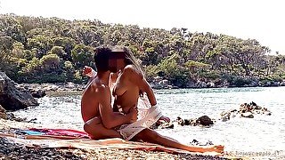 Risky sex in a Public Beach  Almost caught - Hot amateur couple