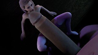 A blonde girl is trying her best to satisfy a giant's dick : 3D Porn